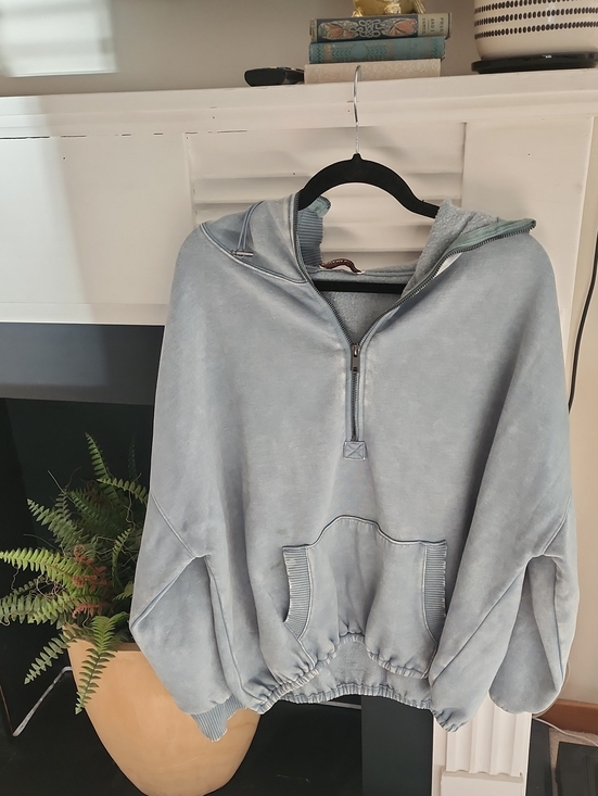 Zenana Outfitters Tops - Zenana Light Blue Half-Zip Hooded Pullover